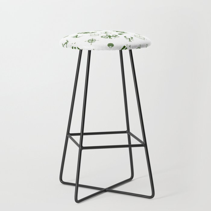 Green Silhouettes Of Vintage Nautical Pattern Bar Stool