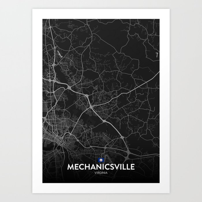 Mechanicsville, Virginia, United States - Dark City Map Art Print