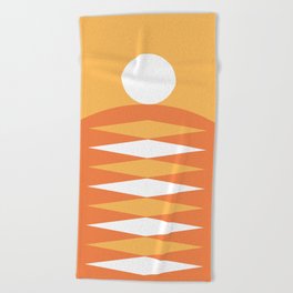 Abstract Geometric Sunrise 15 in Yellow orange Beach Towel