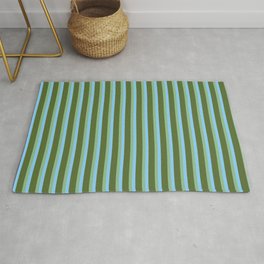[ Thumbnail: Light Sky Blue, Dark Sea Green, and Dark Olive Green Colored Striped Pattern Rug ]