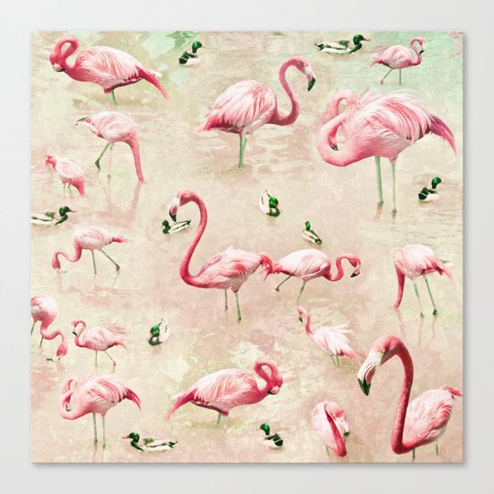 Flamingos Vintage Pink Canvas Print