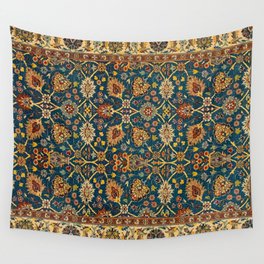 Turkish-Knotted Teal Blue/Ivory Ivory Persian Vintage Wall Tapestry