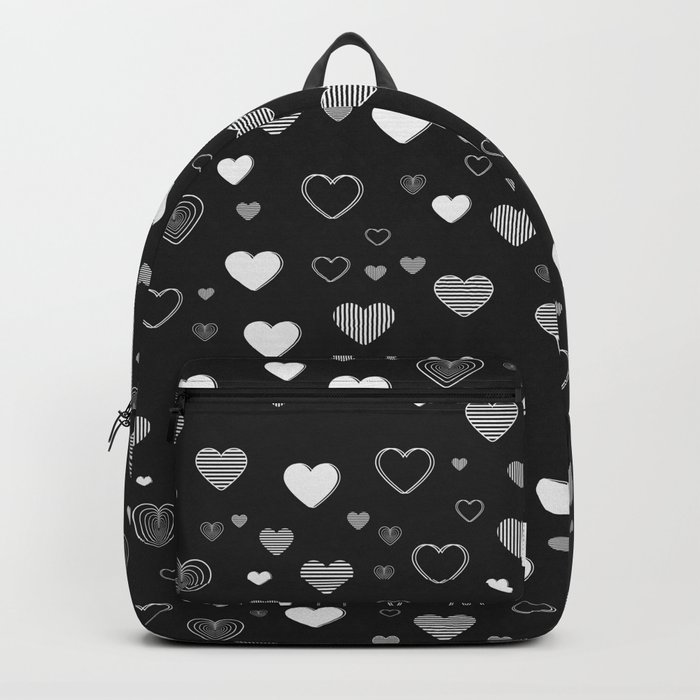 Hearts love black and white pattern Backpack