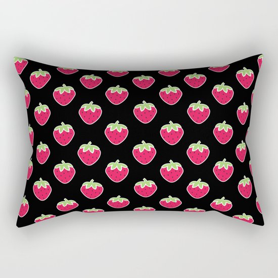 Strawberry Delight Black Rectangular Pillow