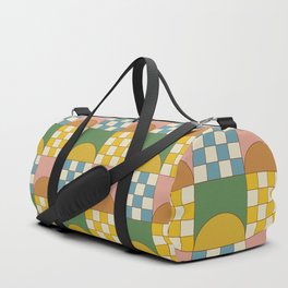 Checkered Rainbow (Vintage) Duffle Bag | Creme, Warm, Check, Geometric, Checkered, Rainbow, Pattern, Graphicdesign, Retro, Chess 