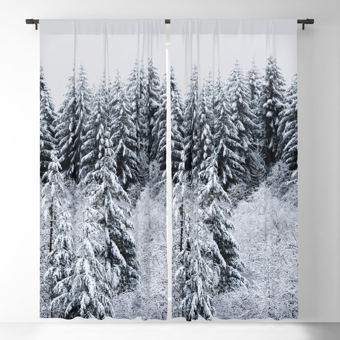 Winter Trees Iii Snow Capped Forest Adventure Nature Photography Blackout Curtain By Cascadia