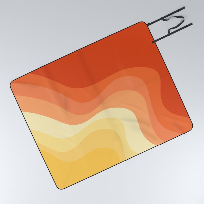 Yellow and orange retro style waves Picnic Blanket