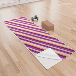 [ Thumbnail: Purple, Beige, Light Coral & Maroon Colored Lined/Striped Pattern Yoga Towel ]