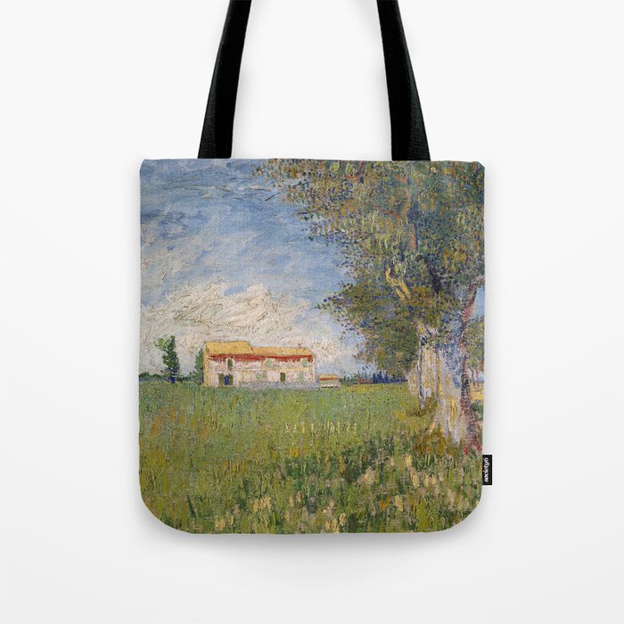Farmhouse in a Wheat Field, Vincent van Gogh Tote Bag