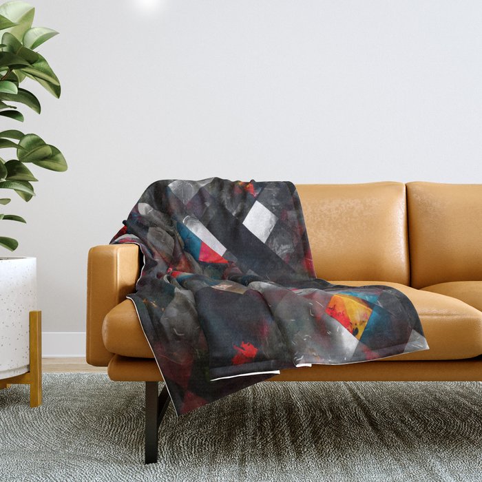 geometric pixel square pattern abstract background in red blue Throw Blanket
