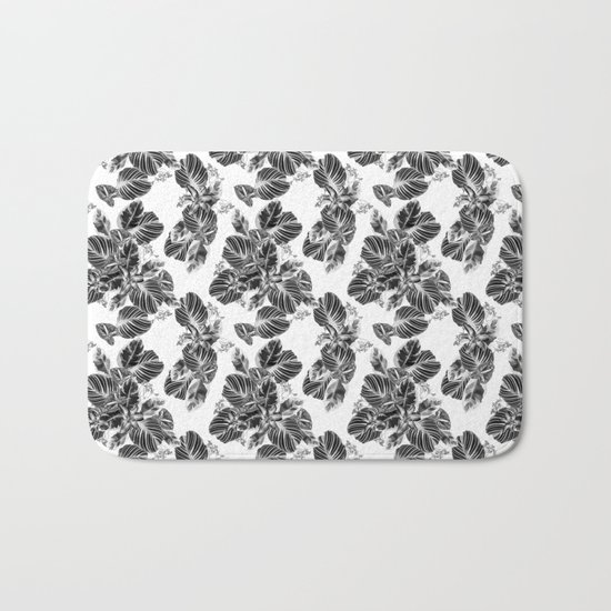 Black and white floral pattern Bath Mat