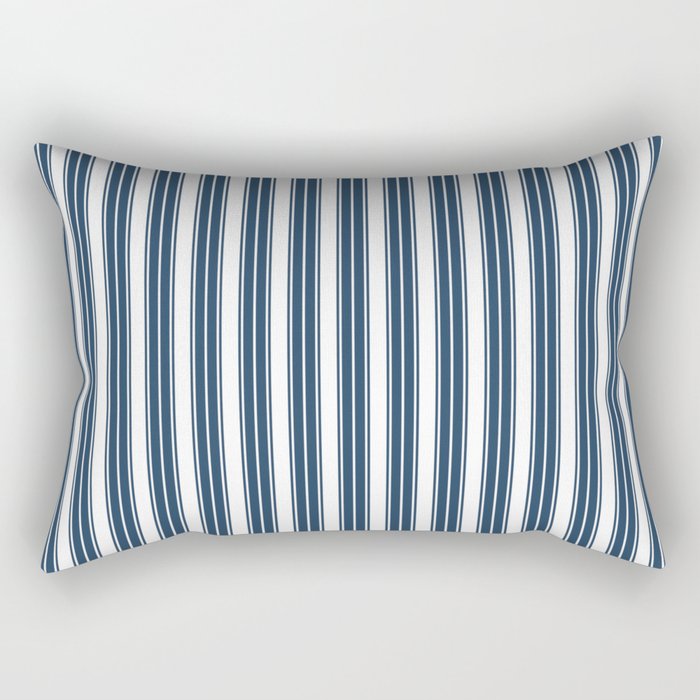 Vintage Cabana Stripe Pastel Navy Blue On White Retro Boho Coastal Beach Vibe Rectangular Pillow