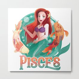 Pisces Zodiac Mermaid Metal Print