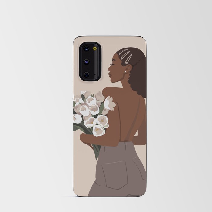Black woman with white tulips Android Card Case