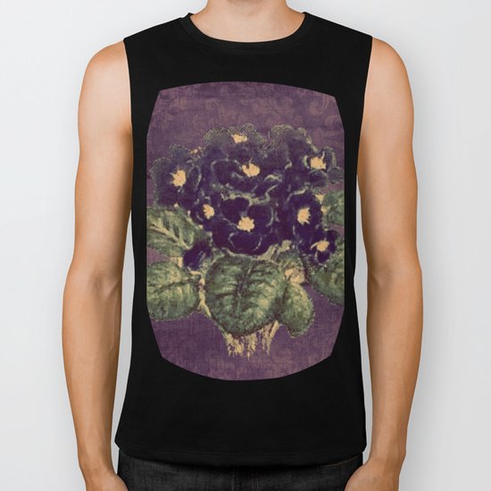 Violettes on vintage purple distressed damask Biker Tank