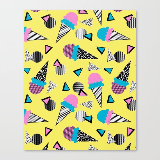 Cruncher - memphis throwback ice cream cone desert 1980s 80s style retro geometric neon pop art Canvas Print
