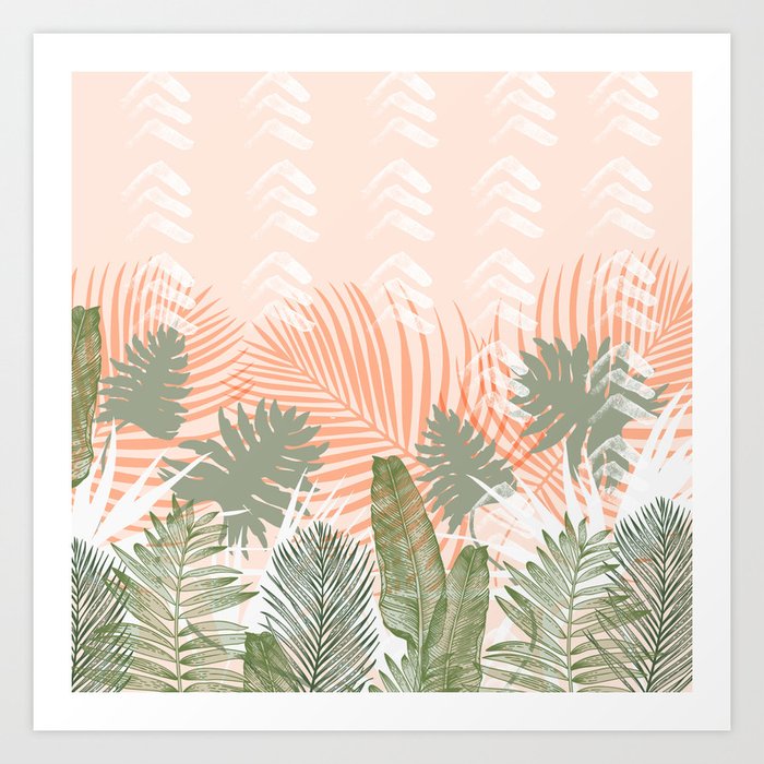 Abstract tropical plants pastel Art Print