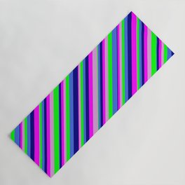 [ Thumbnail: Eyecatching Royal Blue, Blue, Fuchsia, Plum, and Lime Colored Lined/Striped Pattern Yoga Mat ]