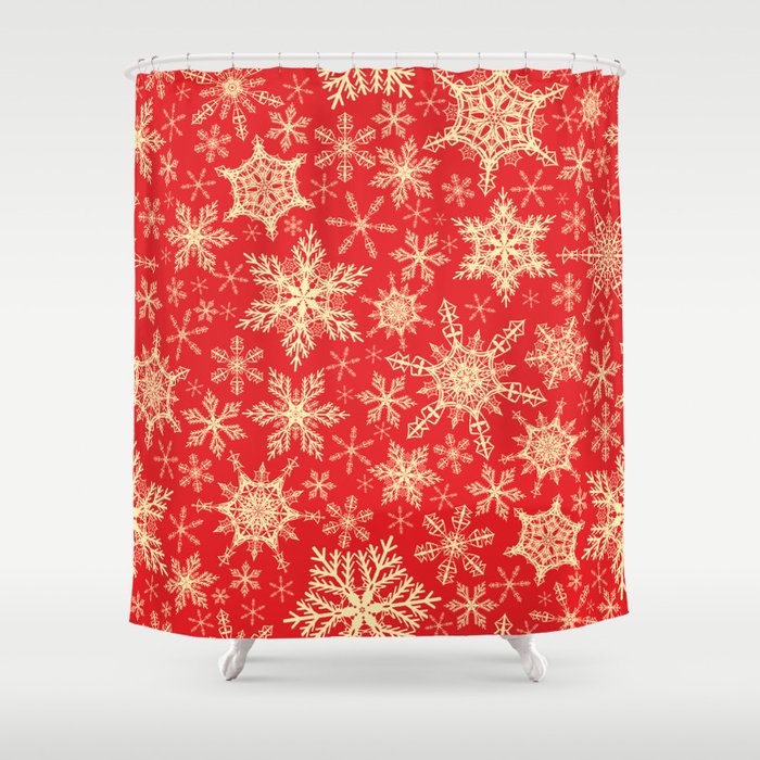 Festive Red Christmas Snowflakes Shower Curtain