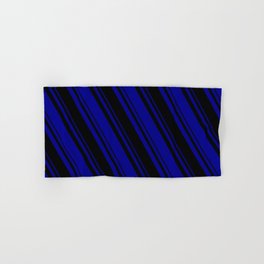 [ Thumbnail: Black & Dark Blue Colored Lines Pattern Hand & Bath Towel ]