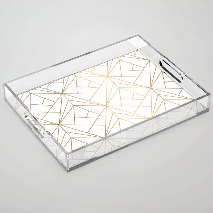 Geometric Gold Pattern With White Shimmer Acrylic Tray