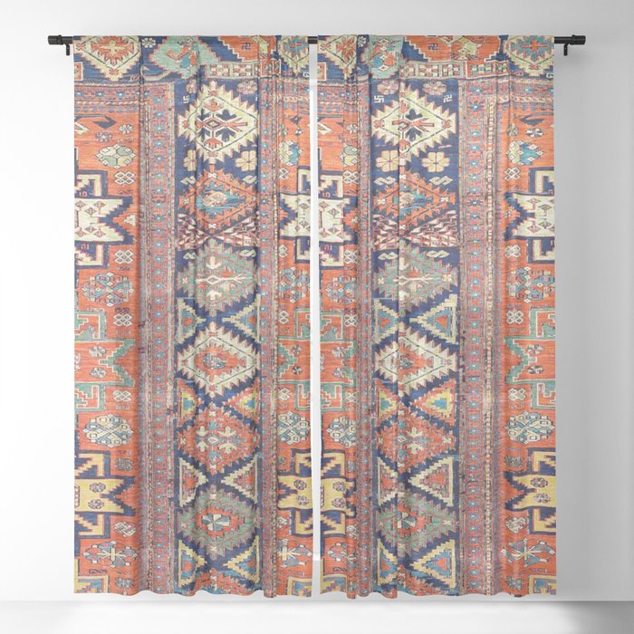 Southwestern Farmhouse V // 19th Century Colorful Red Yellow Blue Green Aztec Farm Stars Pattern Sheer Curtain