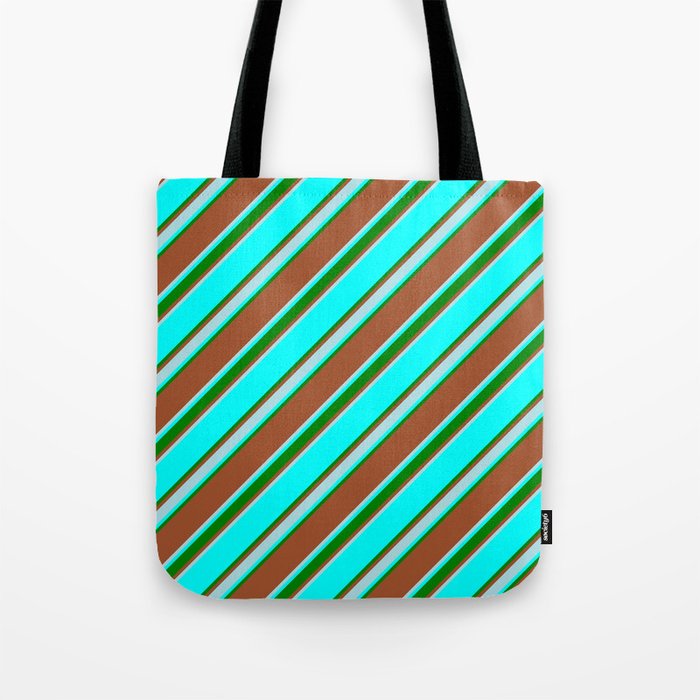 Sienna, Powder Blue, Aqua & Green Colored Stripes Pattern Tote Bag