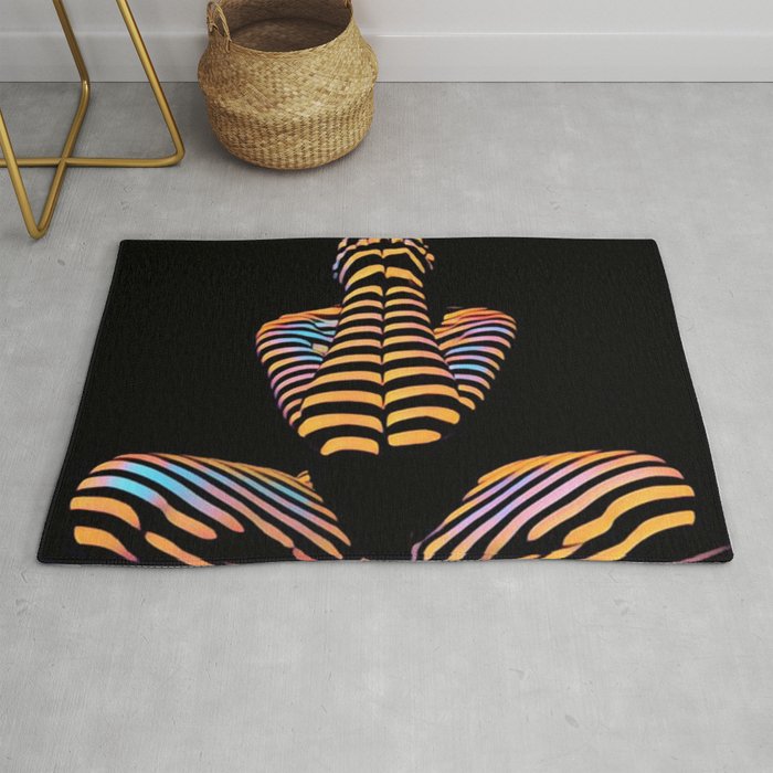 1183s-MAK Nude Abstract Striped Zebra Woman Hands Over Face by Chris Maher Rug