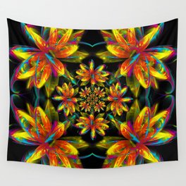 Fire Fractal Water Lily in a House of Mirrors Wall Tapestry