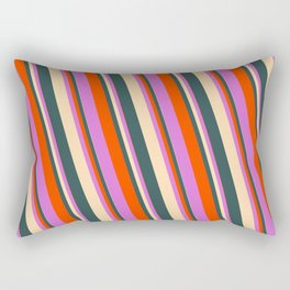 [ Thumbnail: Tan, Dark Slate Gray, Red & Orchid Colored Lined/Striped Pattern Rectangular Pillow ]