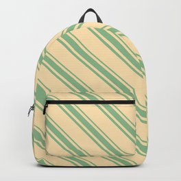 [ Thumbnail: Beige and Dark Sea Green Colored Lines Pattern Backpack ]