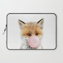 Baby Fox Blowing Bubble Gum, Pink Nursery, Baby Animals Art Print by Synplus Laptop Sleeve