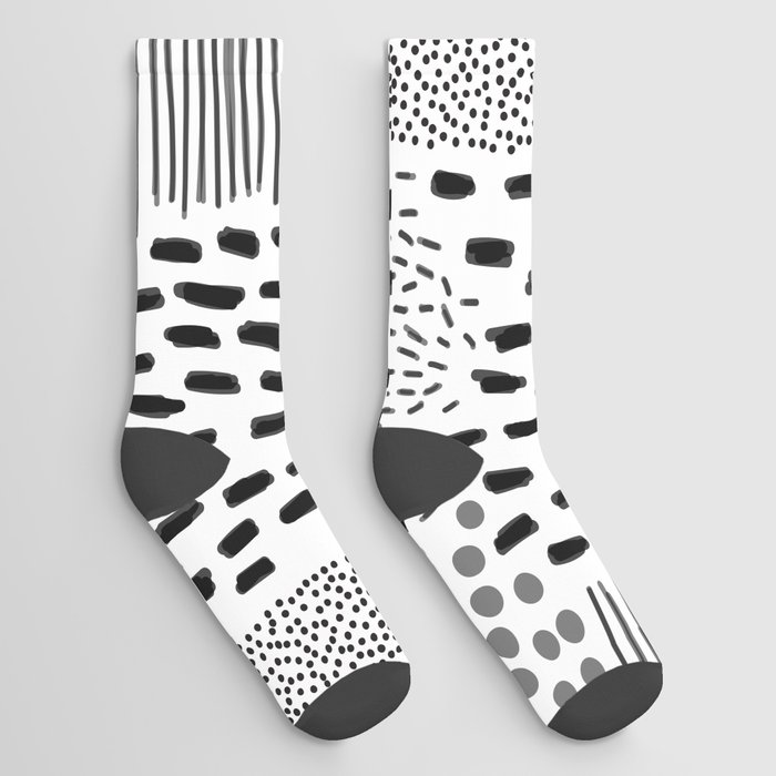 Abstract black and white pencil doodle pattern Socks