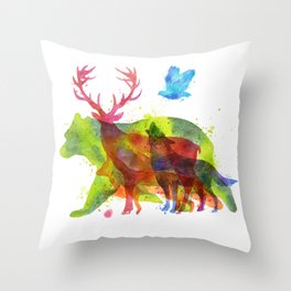 Watercolor animals save the nature Throw Pillow