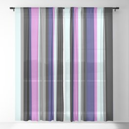 [ Thumbnail: Eye-catching Midnight Blue, Orchid, Light Cyan, Gray, and Black Colored Stripes/Lines Pattern Sheer Curtain ]