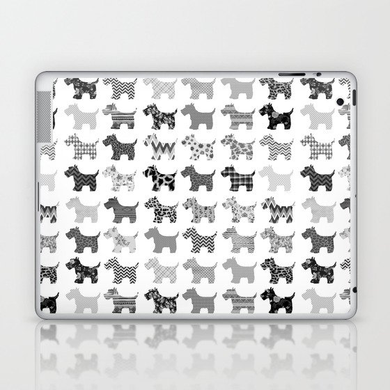 Abstract black white floral geometrical cute dog pattern Laptop & iPad Skin