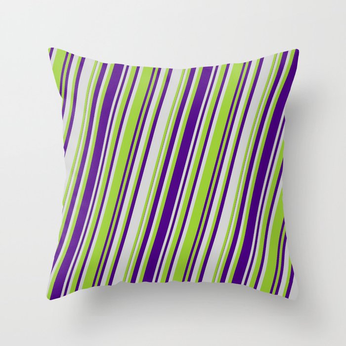 Light Gray, Green & Indigo Colored Pattern of Stripes Throw Pillow