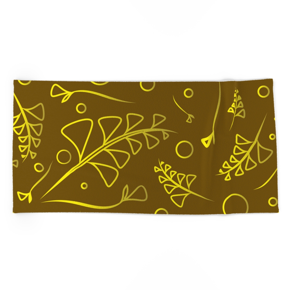 Botanical Olive Pattern Of Yellow Plants And Grass Blossoms On Mustard Background. Beach Towel by grachyhamr