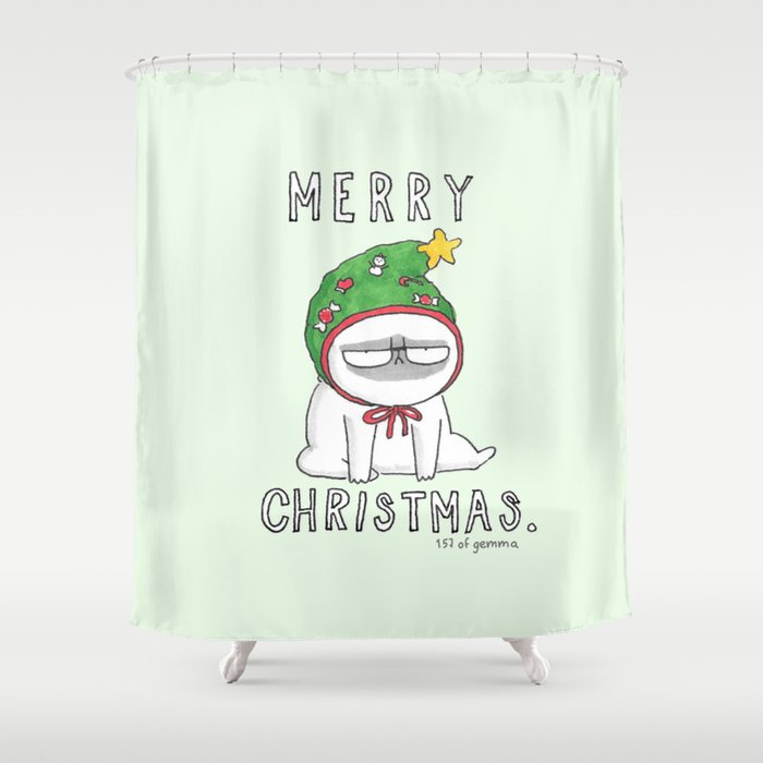 Grumpy Christmas puggy Shower Curtain