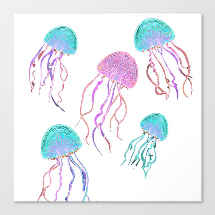Neon Jelly Fish Dance Party Canvas Print