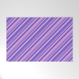 [ Thumbnail: Plum & Slate Blue Colored Lined Pattern Welcome Mat ]