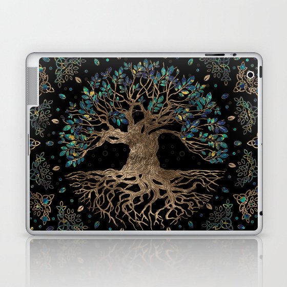 Tree of life -Yggdrasil Golden and Marble ornament Laptop & iPad Skin