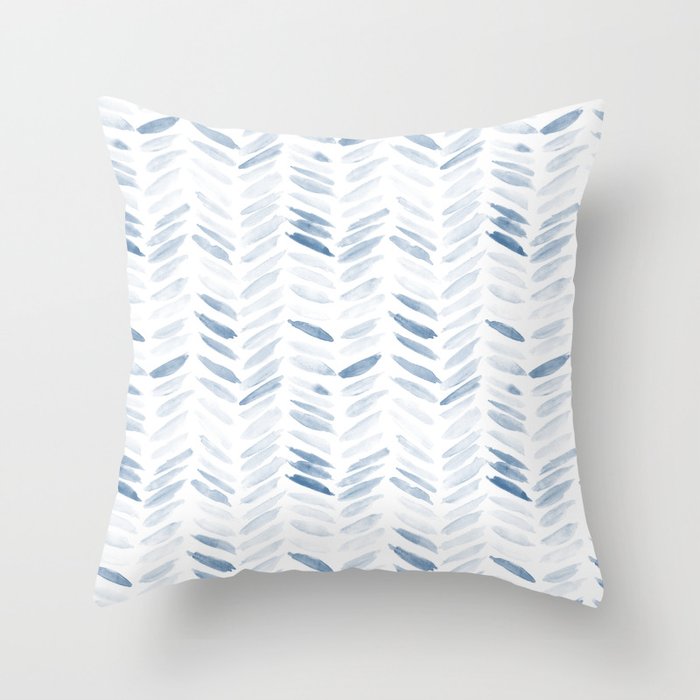 Denim blue watercolor chevron - painted herringbone  Throw Pillow