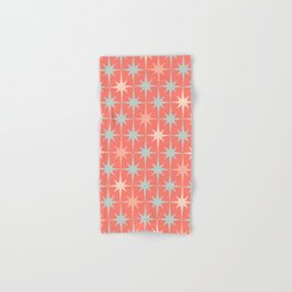 Midcentury Modern Atomic Starburst Pattern in Blush Aqua Coral Pink Hand & Bath Towel
