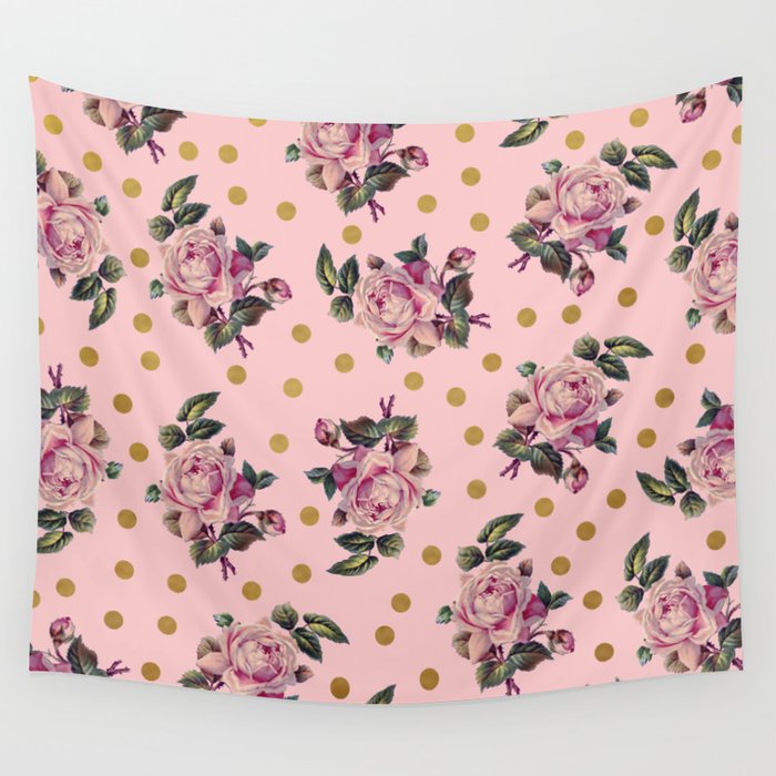 Pink Roses on Pink Wall Tapestry