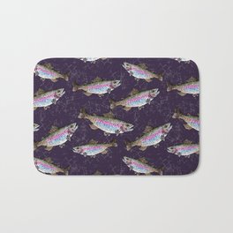 Rainbow Trout Pattern - Dark Purple Bath Mat | Lakehousedecor, Drawing, Fishdrawing, Hunting, Darkpurple, Rustic, Troutfishing, Fishinggift, Fishermangift, Troutfish 
