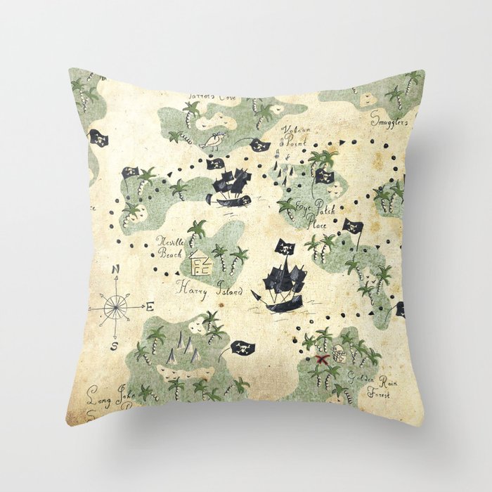 Hand Drawn Pirate Map Throw Pillow