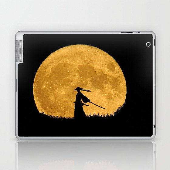 full Moon, black Samurai with katana  Laptop & iPad Skin