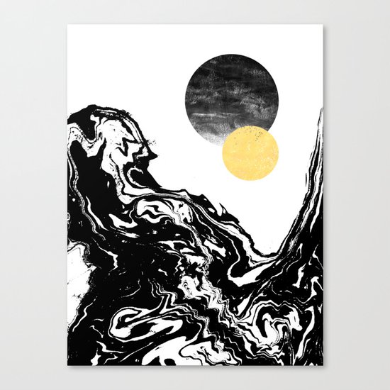 Eugenia - abstract mixed media black white gold foil sunrise sunset painting earth galaxy space sea Canvas Print