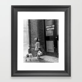 'Strictly No Elephants' vintage humorous child verses the world black and white photograph / black and white photography Framed Art Print